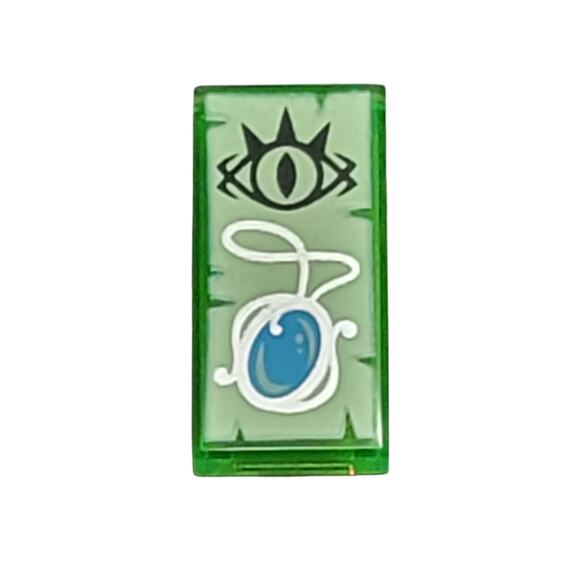 LEGO Goblin Eye Necklace Tile 1x2 Trans Green 3069pb0556 Elves Decorated Parts - Picture 1 of 2